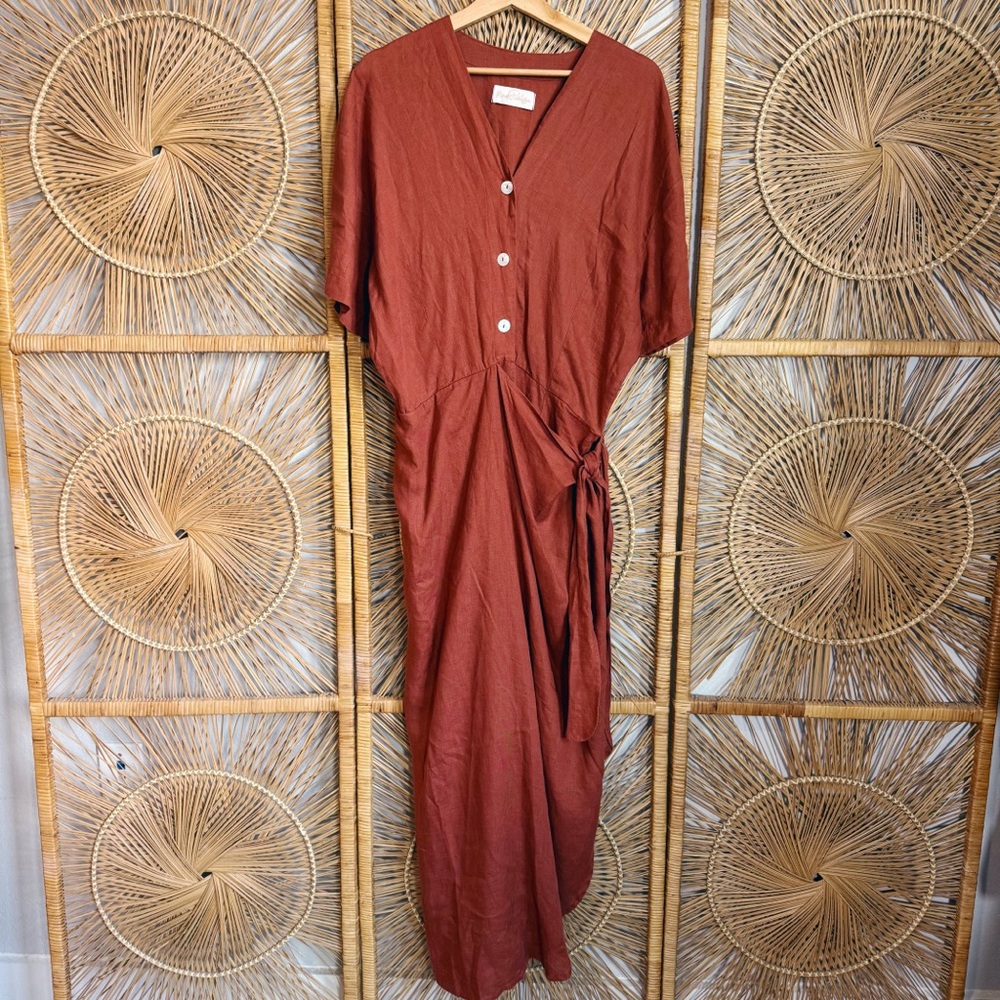Myrah Penaloza Temple Wrap Playsuit Jumpsuit One Size Linen Rusti